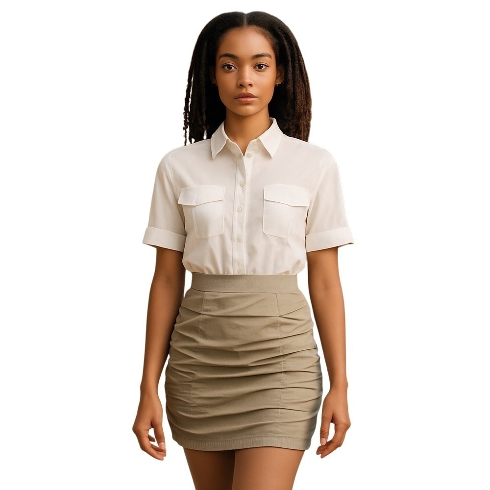 𝅺Venus dress grey white button shirt top ruched bottom short sleeve size 8